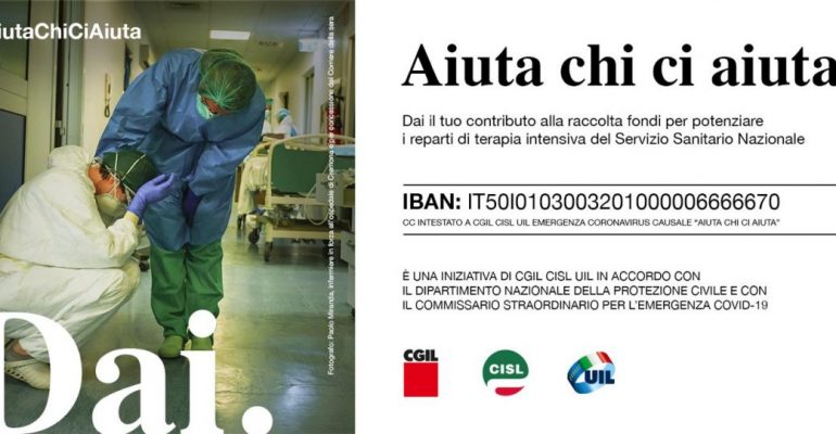 Coronavirus: “Aiuta chi ci aiuta”. Sostieni la raccolta fondi per il SSN di Cgil Cisl e Uil