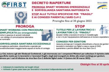 Cessazione stato di emergenza, le novità per i lavoratori nell’approfondimento First Cisl