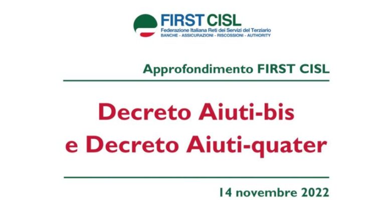 Decreto Aiuti bis e quater. L’approfondimento First Cisl