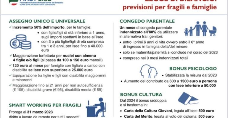Legge di bilancio 2023, le novità del ‘pacchetto famiglia’ nell’approfondimento First Cisl