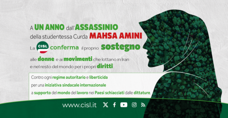 La Cisl ricorda la studentessa curda Mahsa Amini a un anno dall’assassinio