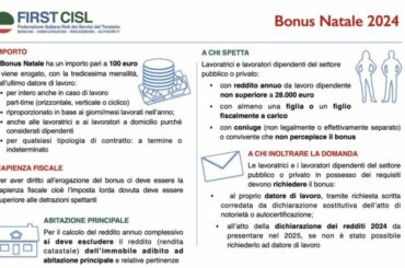 Bonus Natale 2024, l’approfondimento di First Cisl