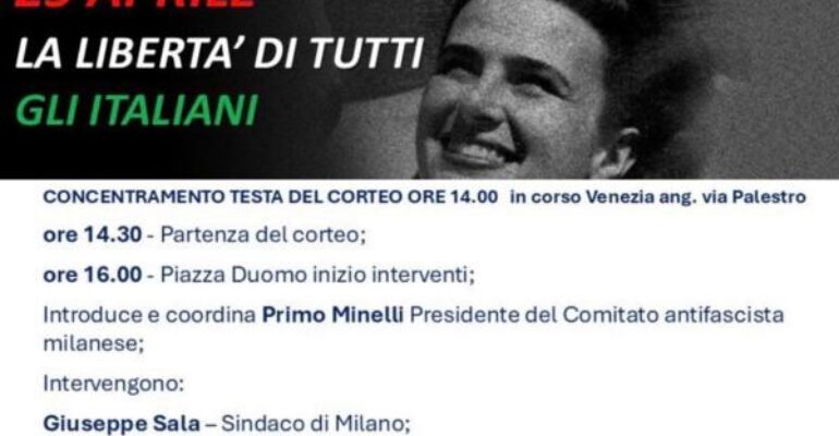 25 aprile. Fumarola sabato a manifestazione a Milano per l’81° della Liberazione