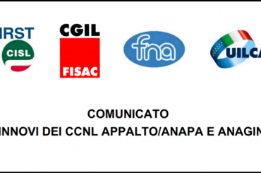 Rinnovi dei CCNL Appalto/ANAPA e ANAGINA