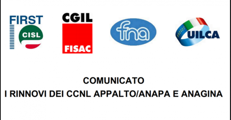 Rinnovi dei CCNL Appalto/ANAPA e ANAGINA