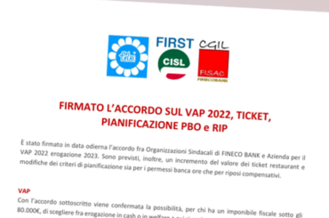 Raggiunto l’accordo sul Vap in Fineco Bank