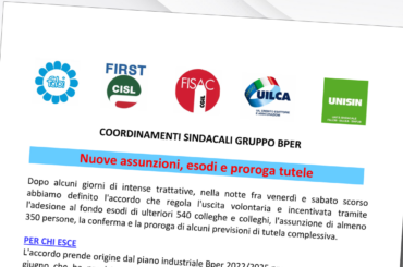 Gruppo BPER: firmato accordo manovra sul personale e premio aziendale