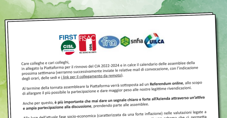 Gruppo Unipol: piattaforma per il rinnovo del CIA 2022/2024