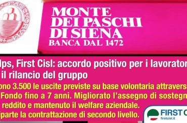 Mps, First Cisl, accordo positivo per i lavoratori e il rilancio del gruppo