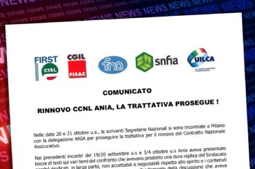 Assicurativi. Rinnovo Ccnl Ania, la trattativa prosegue