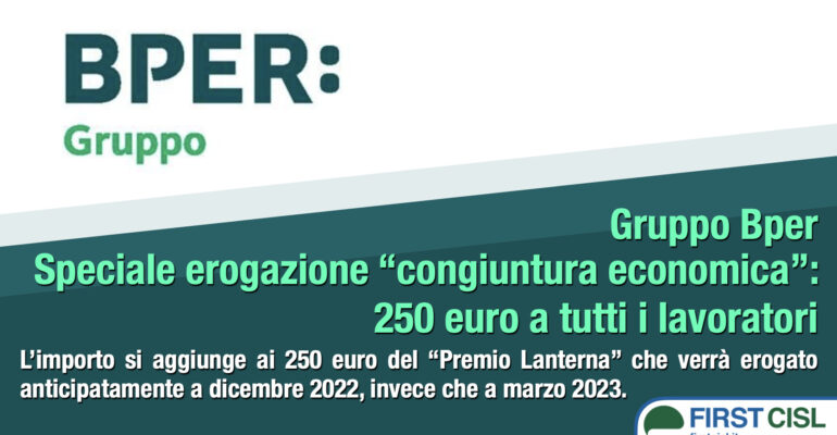 Gruppo Bper, First Cisl: accordo positivo su bonus inflazione, ai lavoratori 500 euro