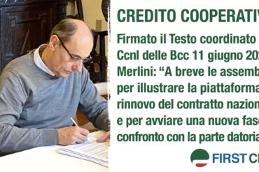 Credito cooperativo, firmato il testo coordinato del Contratto collettivo nazionale di lavoro delle Bcc