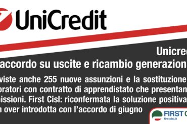 Unicredit, firmato accordo su uscite e ricambio generazionale