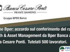 Gruppo Bper, conferimento ramo azienda da Bper Banca a Banca Cesare Ponti. First Cisl: tutelati 500 lavoratori