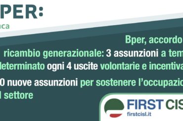Bper, accordo su ricambio generazionale, 460 nuove assunzioni per sostenere l’occupazione nel settore