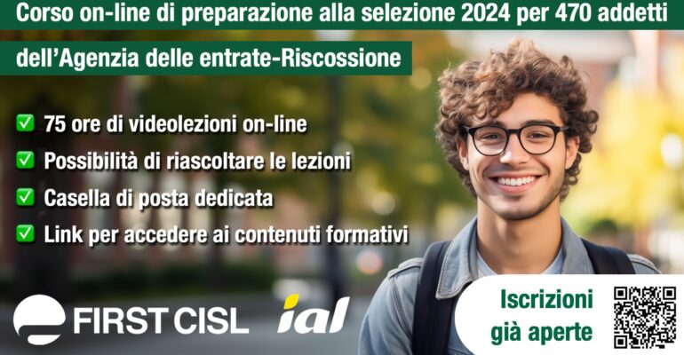 Assunzioni in Agenzia delle entrate-Riscossione, il corso di preparazione alla selezione a cura di First Cisl e Ial