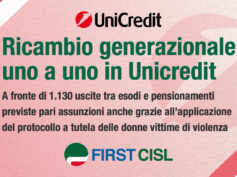 Unicredit, First Cisl: ricambio generazionale uno a uno