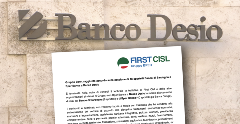 Gruppo Bper, raggiunto accordo sulla cessione di 48 sportelli Banco di Sardegna e Bper Banca a Banco Desio