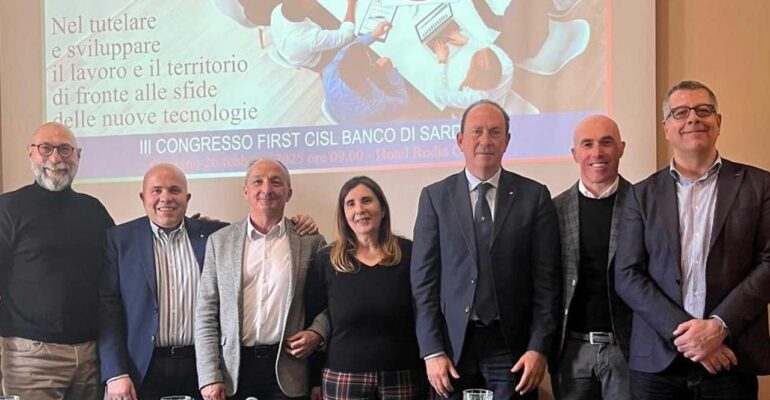 Congresso First Cisl Banco di Sardegna, conferma per Roberto Fiori, con lui Manca, Paulis, Porcu e Staffa