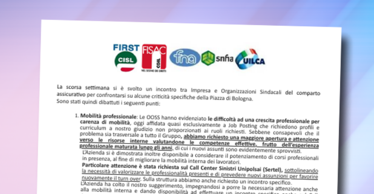 Incontro sindacale: problematiche sedi zona Fiera Bologna