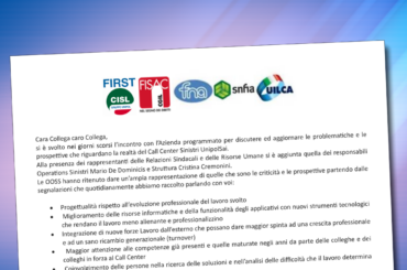 Comunicato Sindacale incontro con Azienda sul Call Center Sinistri Unipolsai