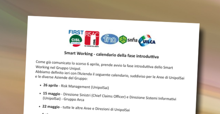 Smart Working – calendario della fase introduttiva