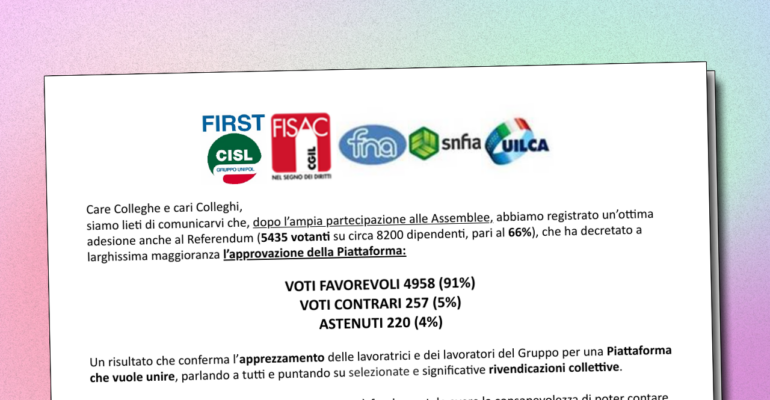 Esito Referendum sulla Piattaforma per il rinnovo del CIA di Gruppo