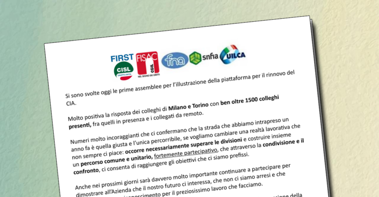Grande partecipazione alle assemblee di Milano e Torino: un ottimo segnale per le prossime in programma