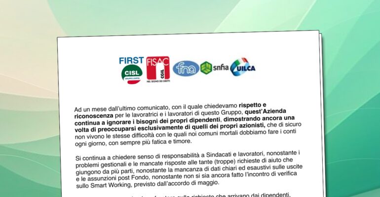 Rinnovo Cia: questo Gruppo continua ad ignorare i bisogni delle proprie persone