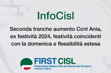 Seconda tranche aumento Ccnl Ania, ex festività 2024, festività coincidenti con la domenica, flessibilità estesa