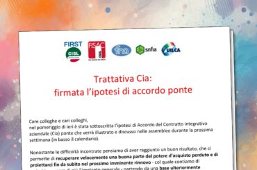 Trattativa Cia: firmata l’ipotesi di un accordo ponte