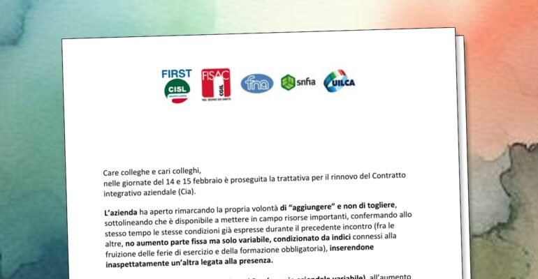 Trattativa Contratto integrativo aziendale: uniti a difesa delle nostre legittime richieste