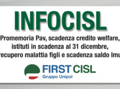 Infocisl: promemoria Pav, scadenza credito welfare, istituti in scadenza al 31 dicembre, recupero malattia figli e scadenza saldo Imu