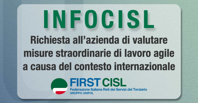 InfoCisl: richiesta all’azienda di valutare misure straordinarie di lavoro agile a causa dell’aumento dei costi energetici