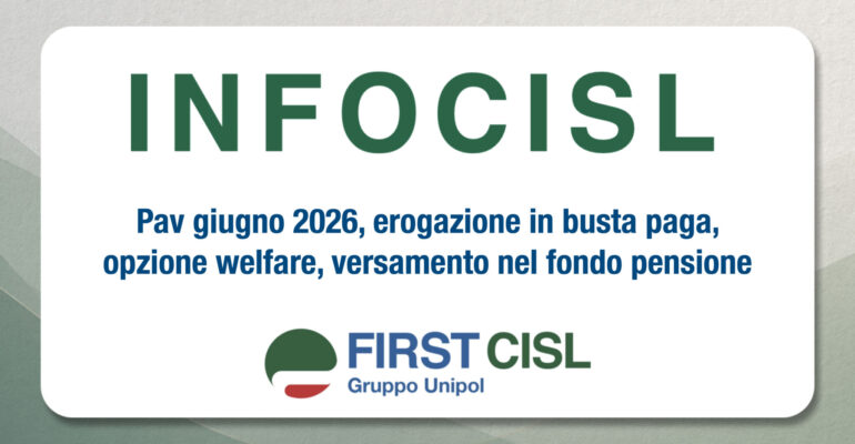 InfoCISL: Pav giugno 2026, erogazione in busta paga, opzione welfare, versamento nel fondo pensione