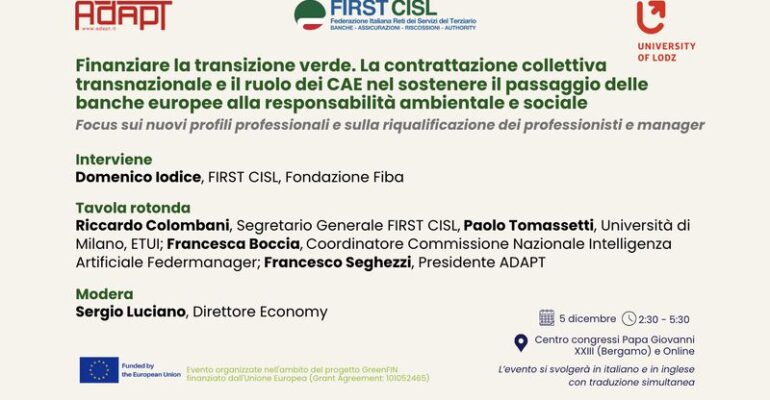 Banche e sostenibilità: attenzione al lavoro, ai territori e al ruolo sociale del credito. La tavola rotonda First Cisl
