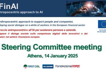 Progetto europeo #FinAI sulla transizione digitale, il 14 gennaio ad Atene la seconda tappa del progetto coordinato da First Cisl 