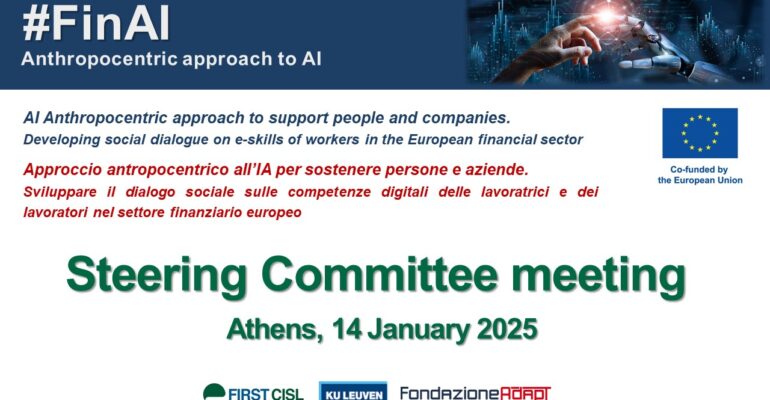 Progetto europeo #FinAI sulla transizione digitale, il 14 gennaio ad Atene la seconda tappa del progetto coordinato da First Cisl 