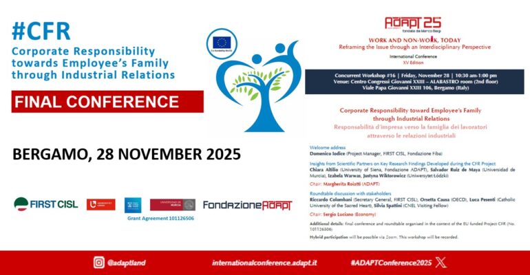 #Cfr, equilibrio vita-famiglia-lavoro: a Bergamo la Conferenza finale del progetto europeo promosso da First Cisl