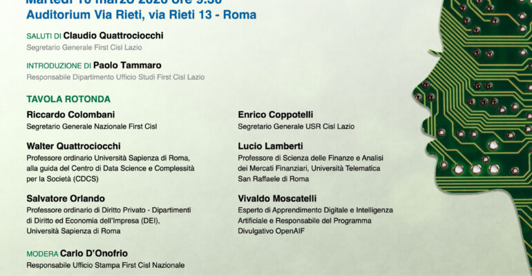 First Cisl Lazio, a Roma la tavola rotonda: IA, è davvero intelligenza?