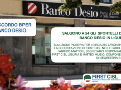 Accordo con Bper, First Cisl Liguria: “Salgono a 24 gli sportelli del Banco Desio nella nostra regione”