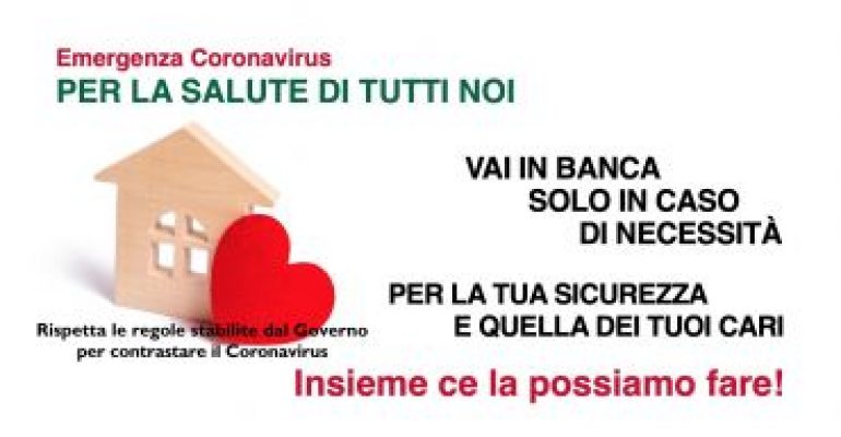 Coronavirus, appello First Cisl, “Vai in banca solo in caso di necessità”