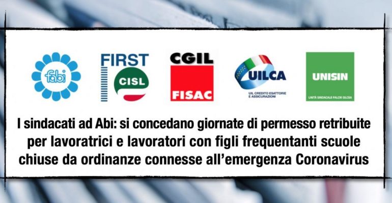 Coronavirus, sindacati a Abi, se scuole chiuse permessi retribuiti ai genitori