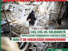 Cisl, sostegno alle popolazioni terremotate di Turchia e Siria