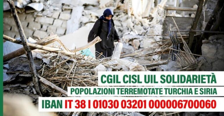 Cisl, sostegno alle popolazioni terremotate di Turchia e Siria