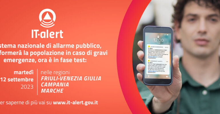 IT-alert: Test del sistema nazionale di allarme pubblico sul territorio – martedì 12 settembre ore 12