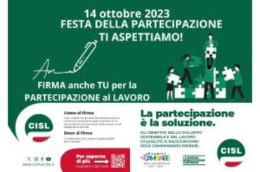 13 – 14 Ottobre Festa della Partecipazione CISL Marche Scopri tutte le piazze dove puoi firmare