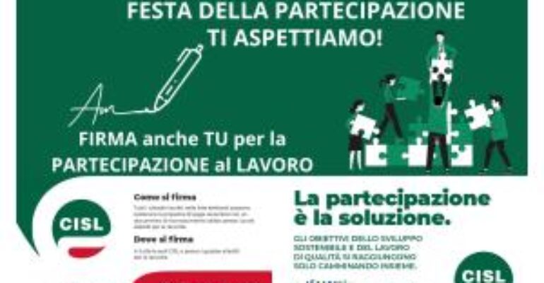 13 – 14 Ottobre Festa della Partecipazione CISL Marche Scopri tutte le piazze dove puoi firmare