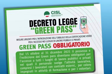 Decreto “Green pass”, luoghi di lavoro, il volantino della Cisl