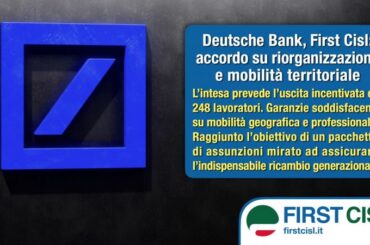 Deutsche Bank, accordo su riorganizzazione e mobilità territoriale